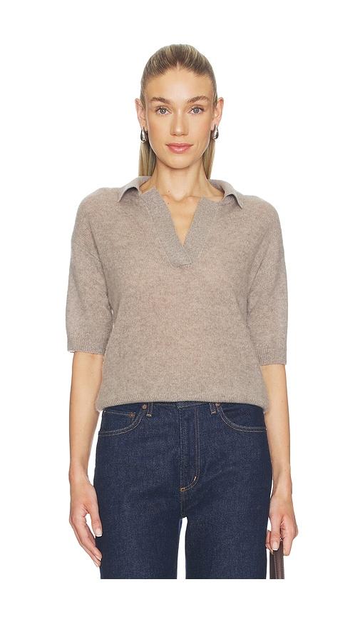 naadam cloud cashmere short sleeve polo in brown.