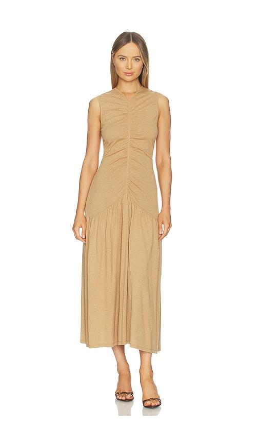 naadam cotton cashmere long ruched dress in brown.