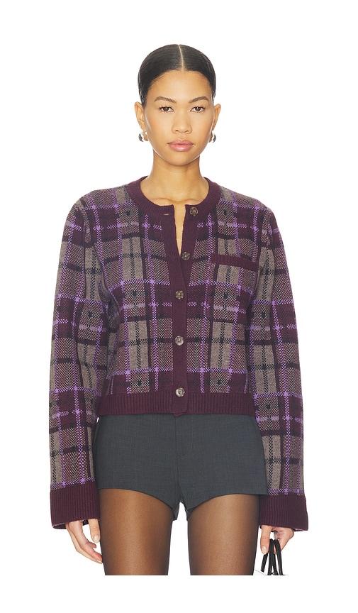 naadam luxe plaid jacquard cardigan in purple.