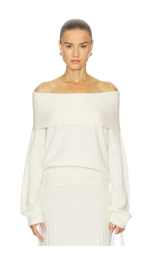 naadam premium cashmino ribbed draped top in white.