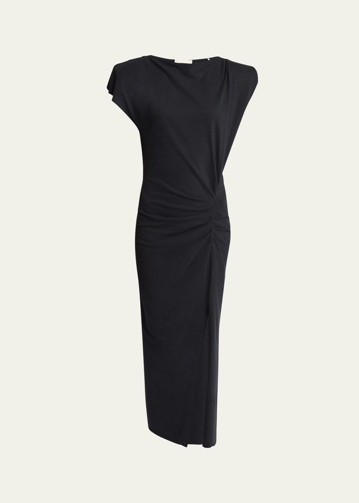 nadela ruched slit cotton maxi dress