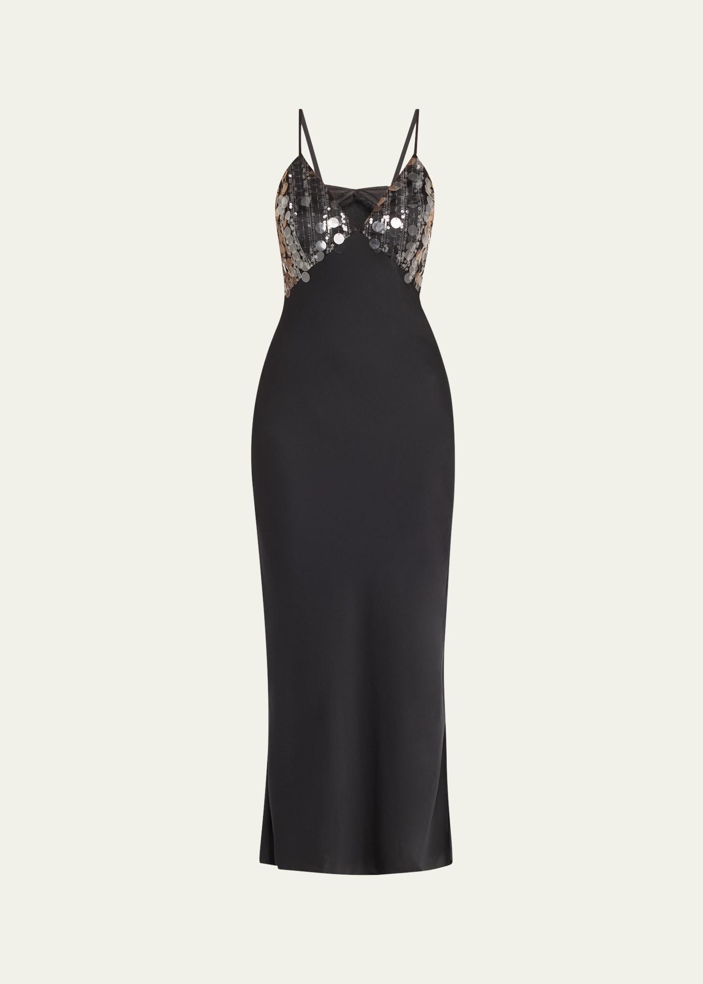 nadiene sequined satin slip dress