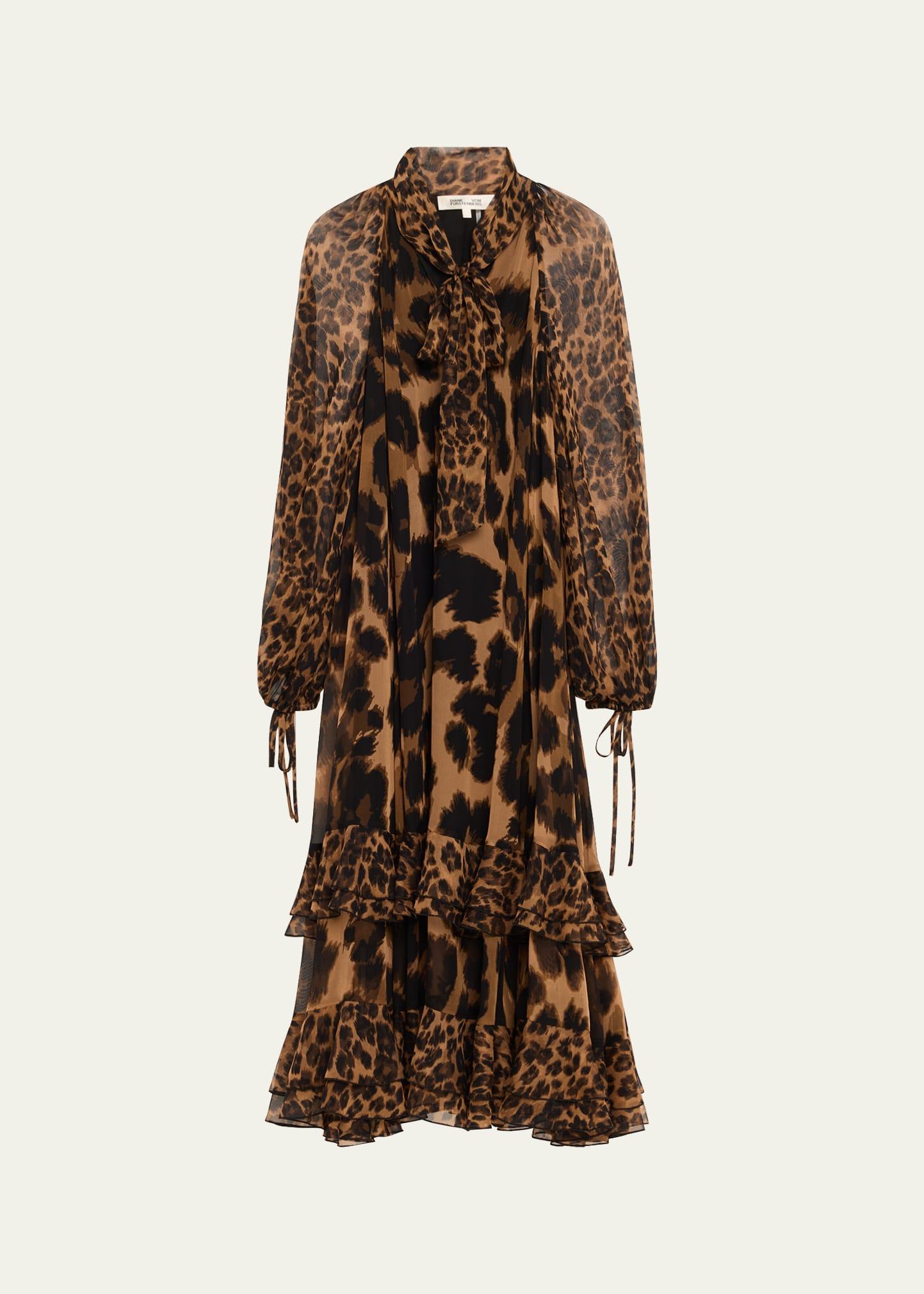 nadine leopard-print silk chiffon midi dress