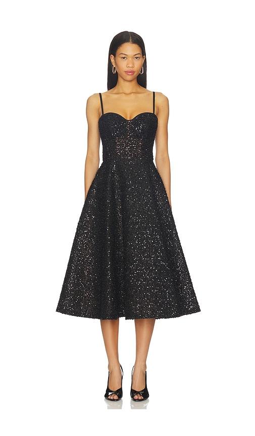 nadine merabi beaded embellished skater midi dress in black.