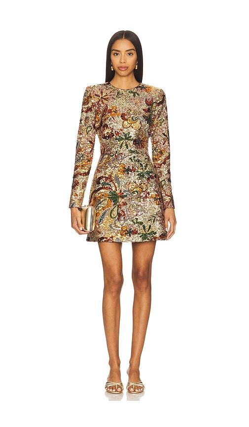 nadine merabi camile embellished sequin long sleeve mini dress in multi in metallic gold.