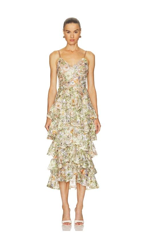 nadine merabi saffron floral dress in nude.