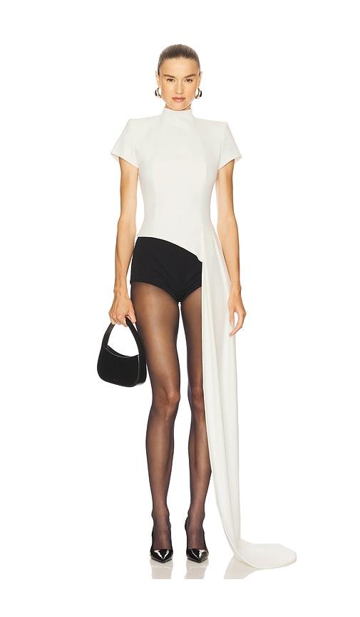 nadine merabi top with drape in white.