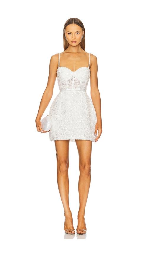 nadine merabi tulip mini dress in metallic neutral.
