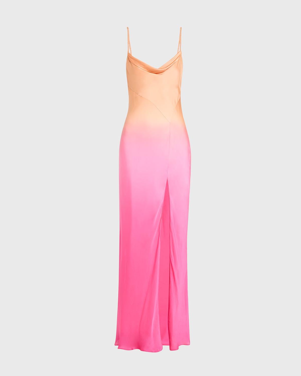 nadine ombre silk cowl-neck maxi slip dress