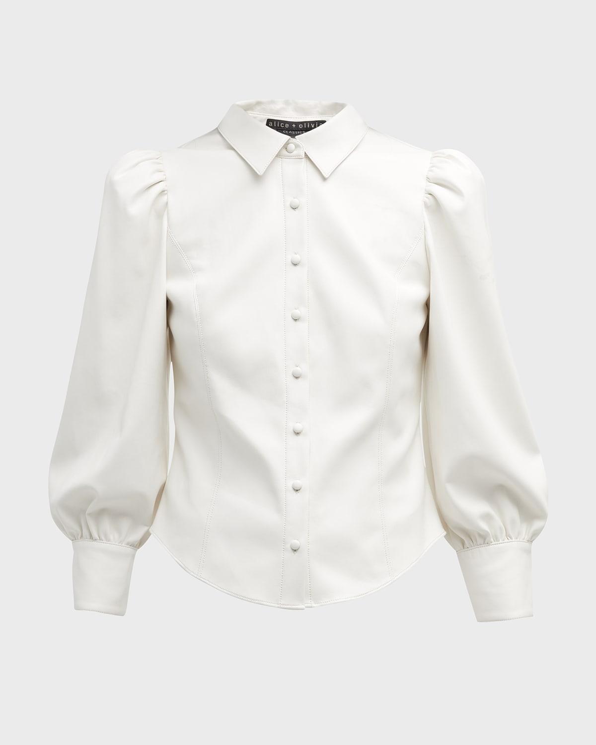 nadine puff-sleeve vegan leather blouse