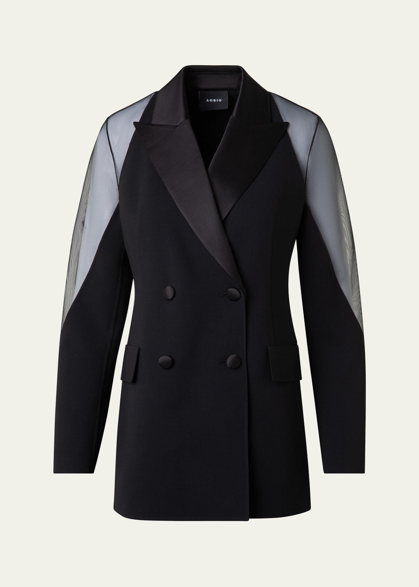 nadine tulle-sleeve wool double breasted blazer