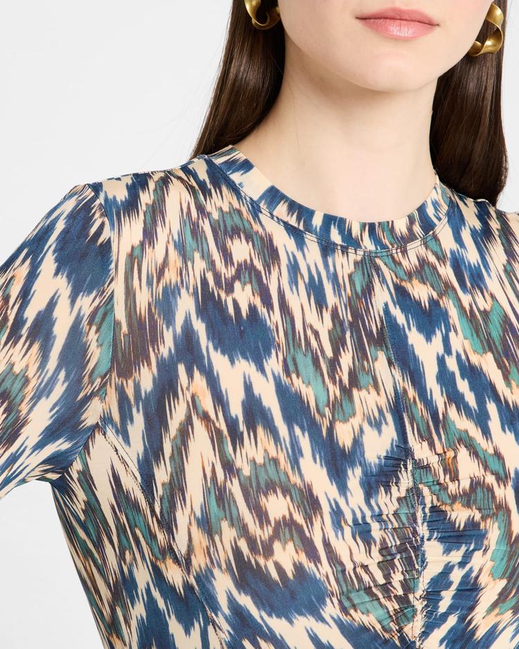 naia long-sleeve ruched midi dress