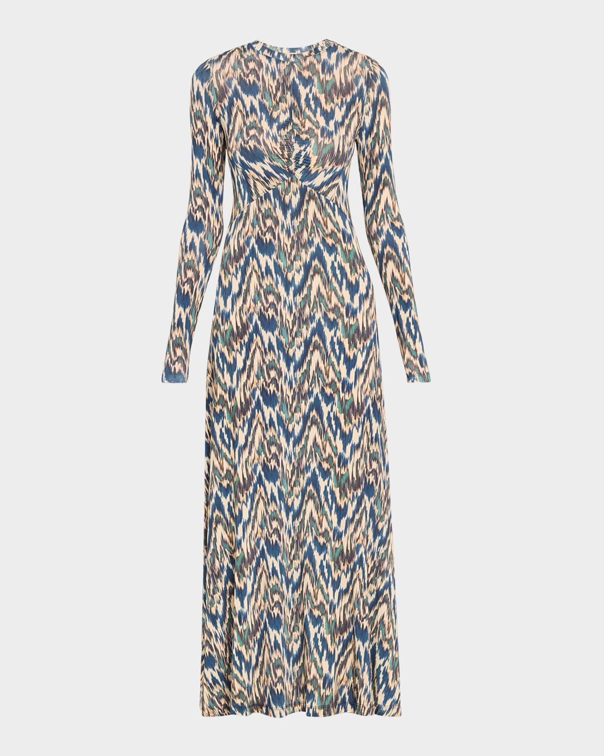 naia long-sleeve ruched midi dress