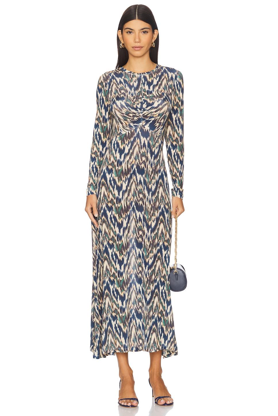 naia long sleeve ruched midi dress