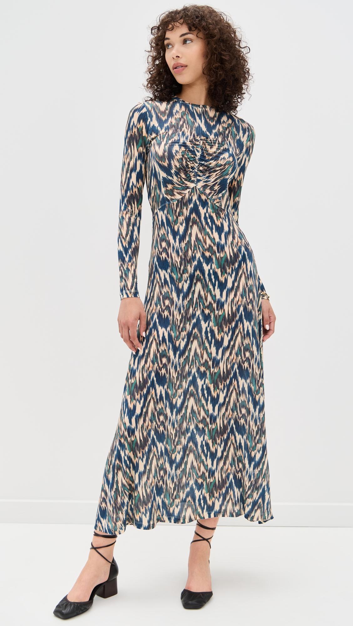 naia long sleeve ruched midi dress