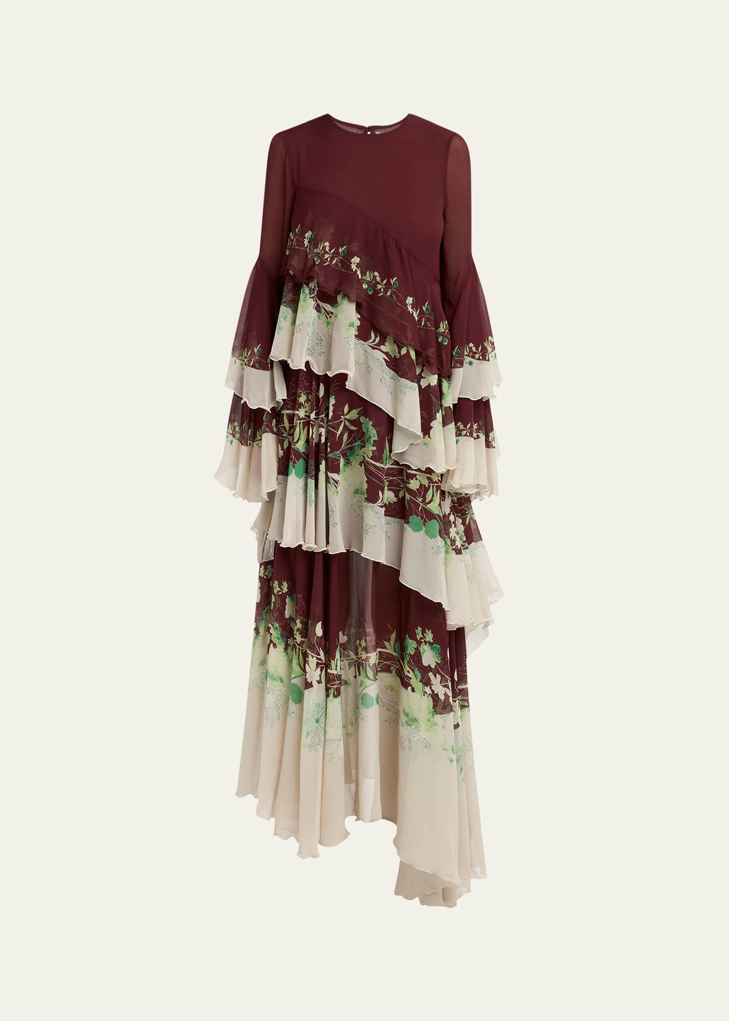 naiad floral tiered long cascading dress