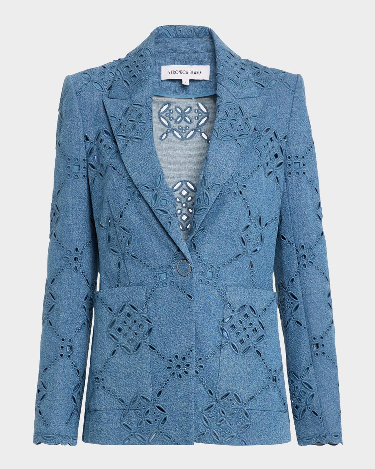 naira single-button eyelet denim jacket