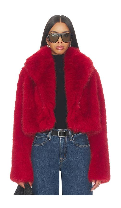 nakedvice the delaney cropped fur jacket in red.