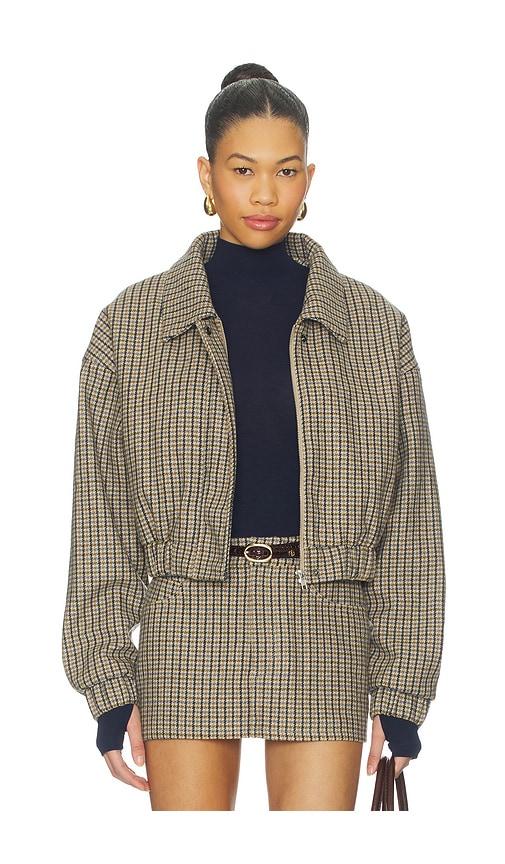 nakedvice the selene check jacket in tan.