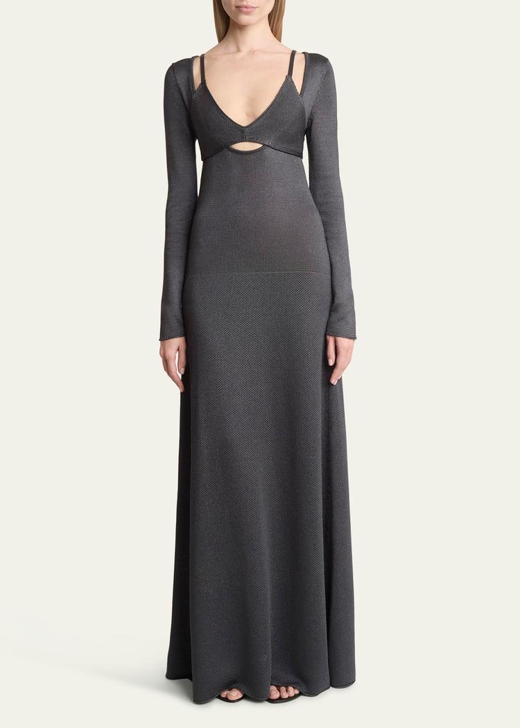 nalani deep v-neck lacquered viscose maxi dress