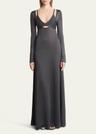 nalani deep v-neck lacquered viscose maxi dress