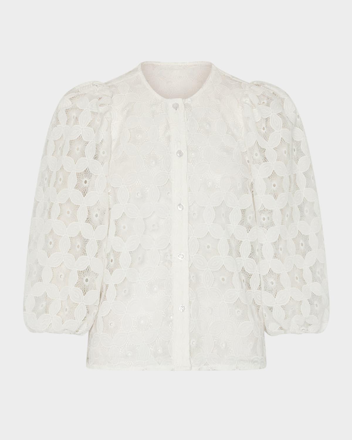 nannie geometric eyelet-embroidered top