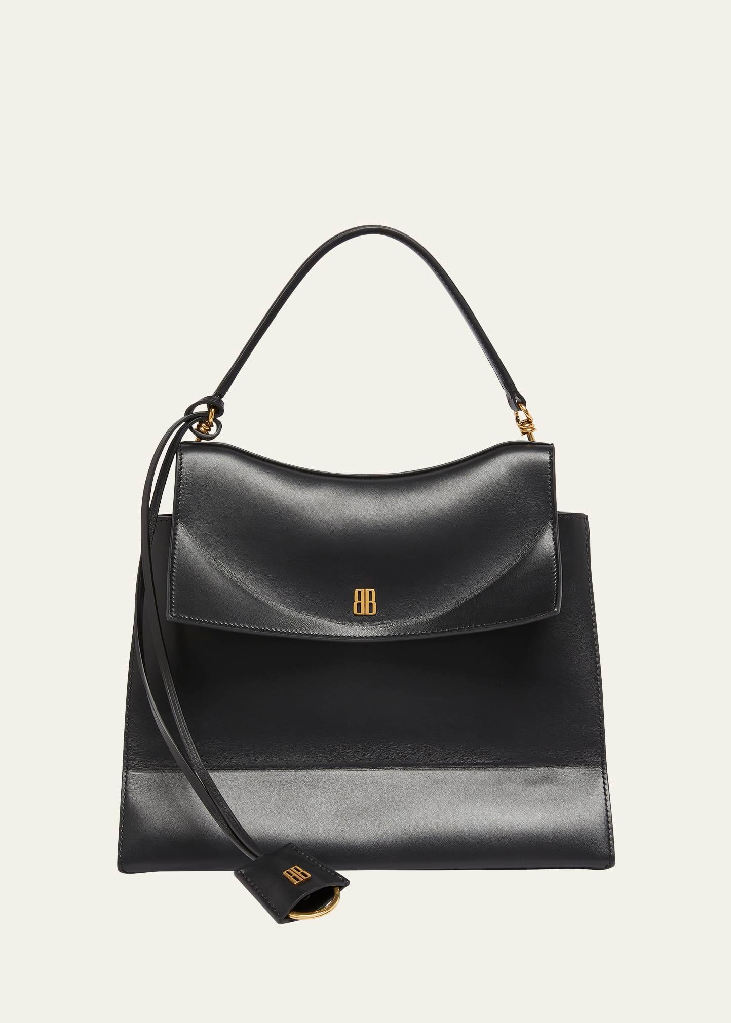 nano flap leather top-handle bag