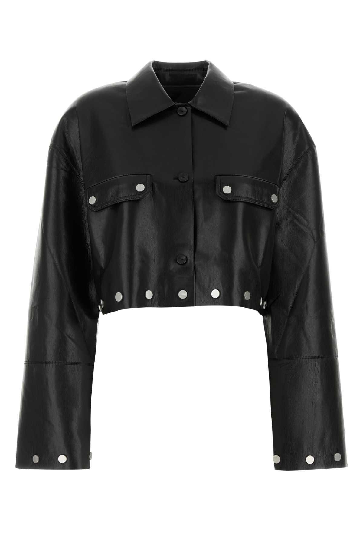 nanushka black synthetic leather kassie shirt