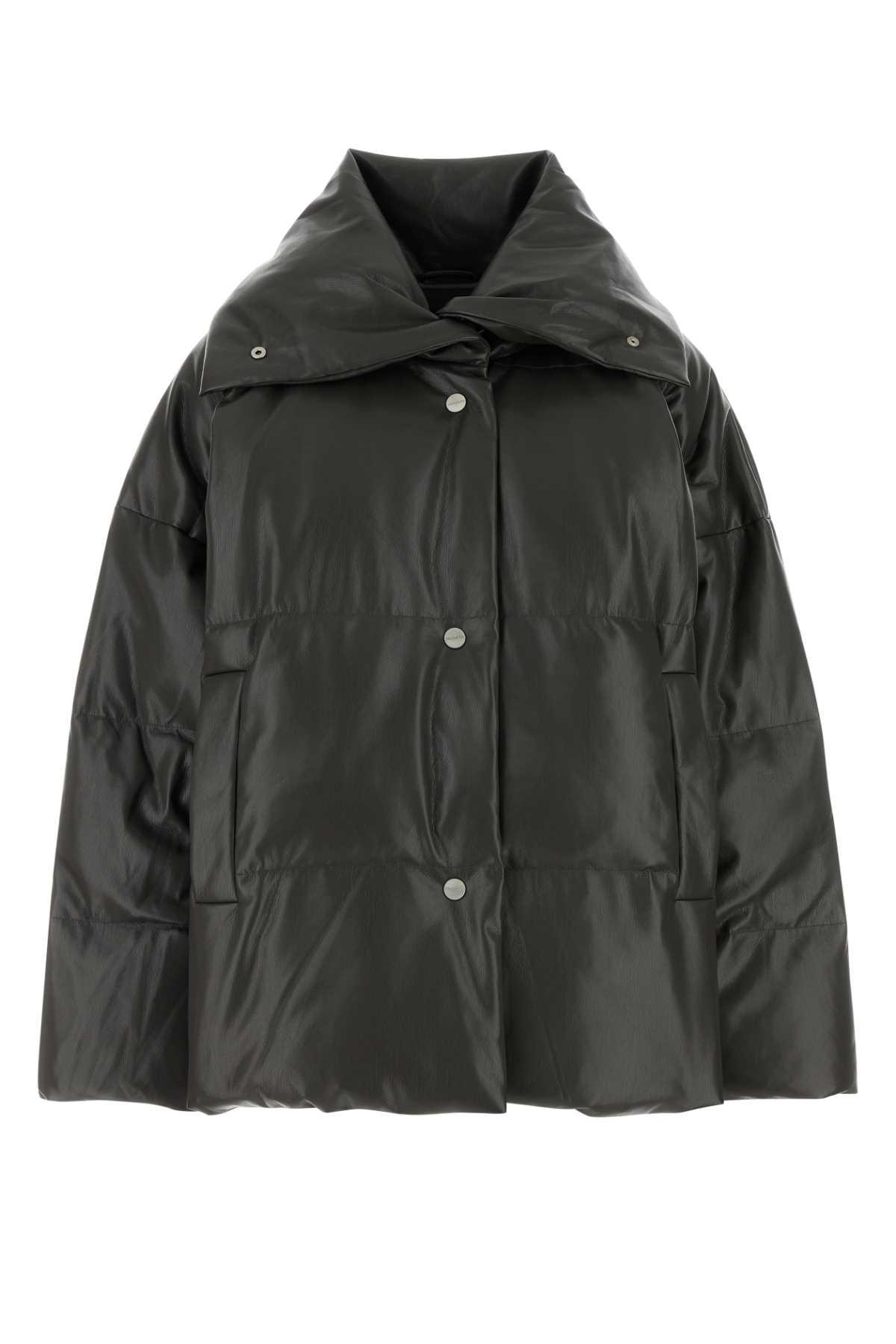 nanushka charcoal synthetic leather down jacket