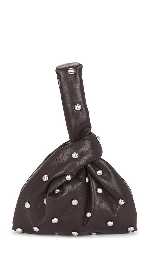 nanushka jen mini clutch in chocolate,metallic silver.