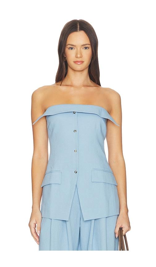 nanushka maleah top in baby blue.