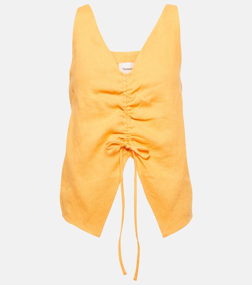 nanushka ruched linen top
