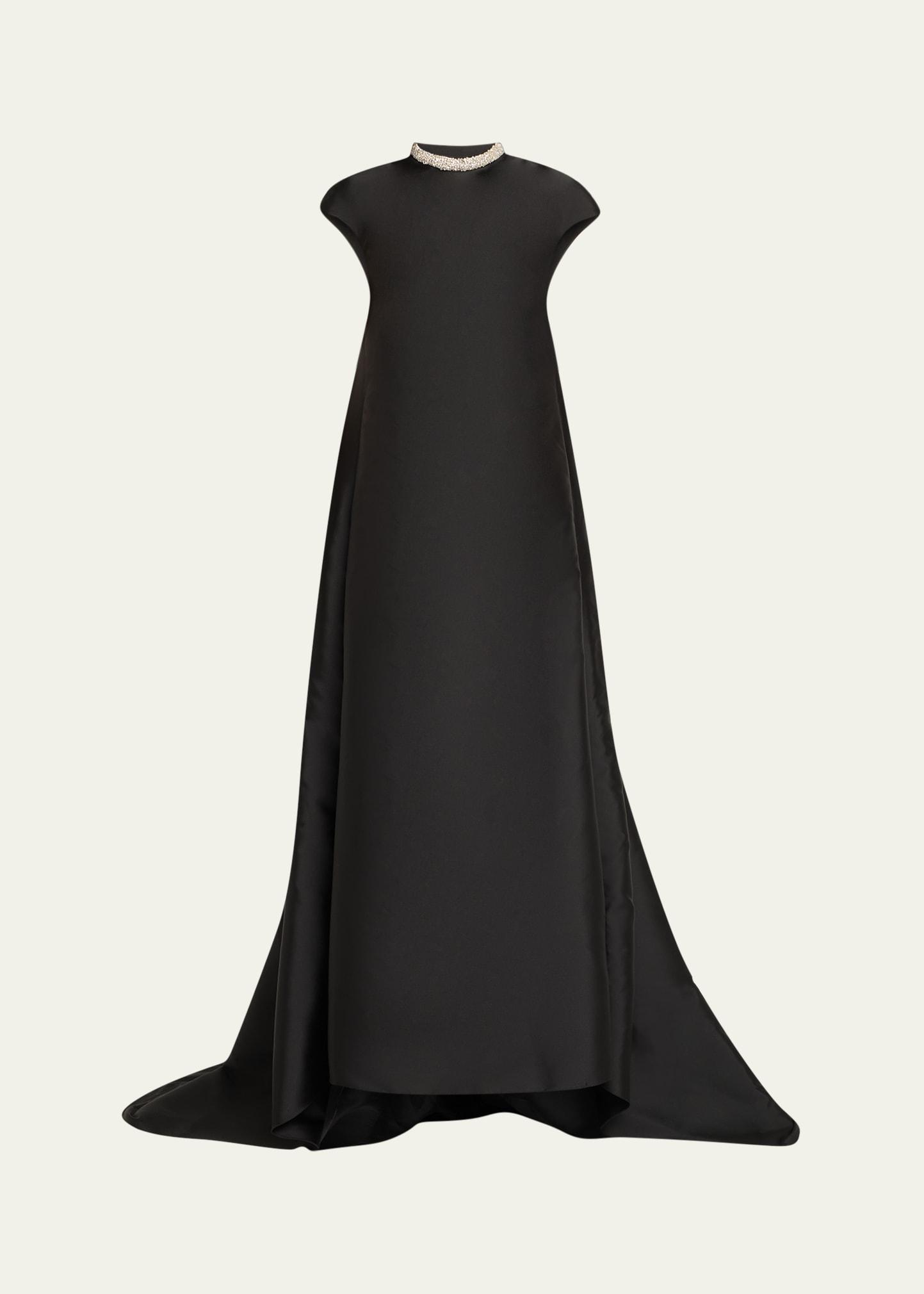 naomi crystal cap-sleeve mikado train gown