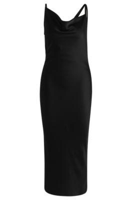 naomi x boss cocktail dress with asymmetric draped neckline- black women's business dresses