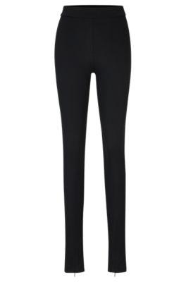 naomi x boss leggings in stretch jersey with zip hems- black women's pants