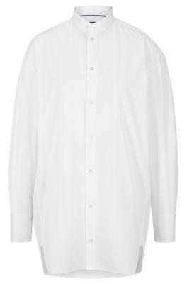 naomi x boss longline cotton blouse with crinkle-free effect- white women's business blouses