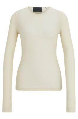 naomi x boss ribbed long-sleeve top- white women's casual tops
