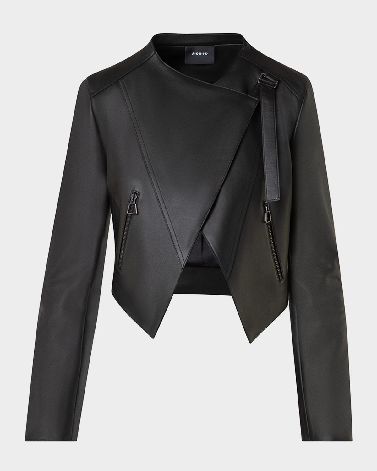 nappa leather crop moto jacket