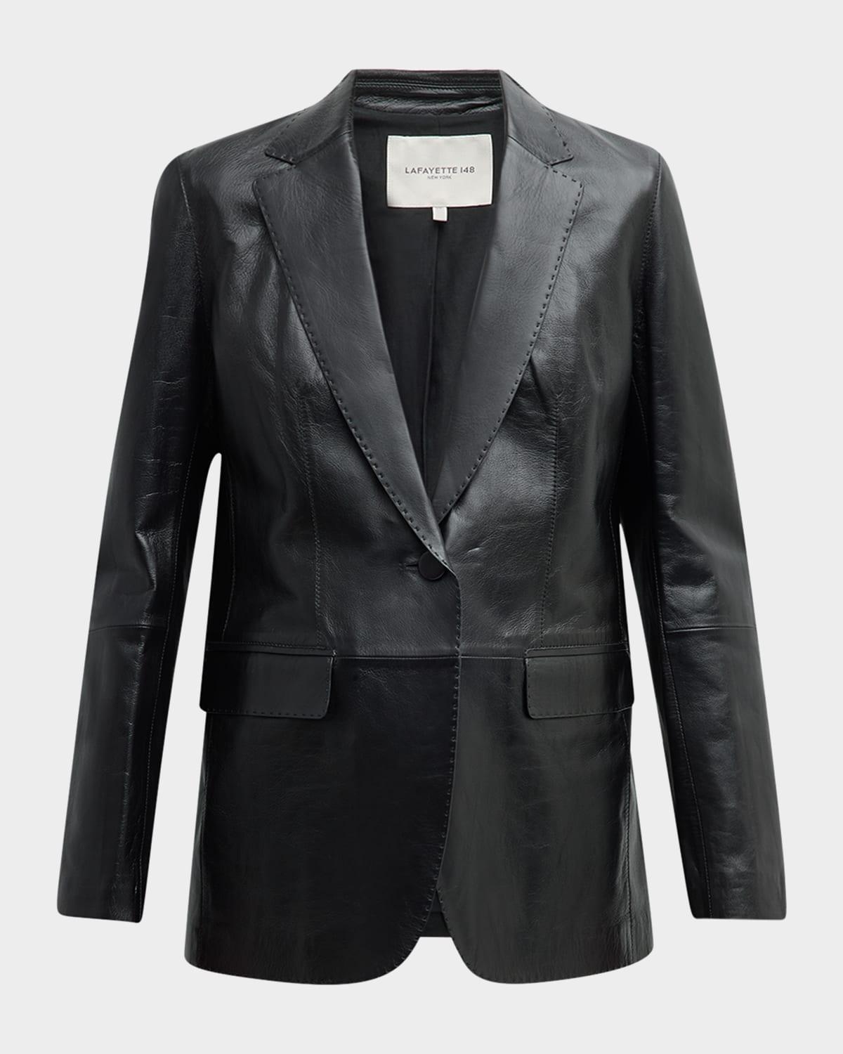 nappa leather flap pocket single-button blazer