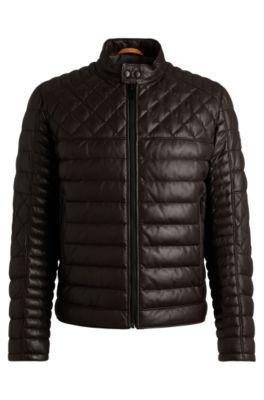 nappa leather jacket with stand collar- dark brown men's leather jackets