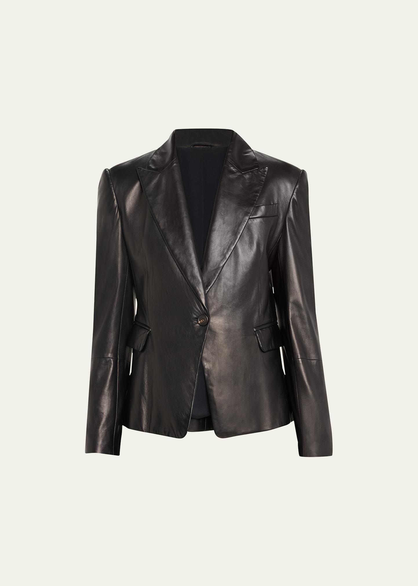 nappa leather short blazer jacket