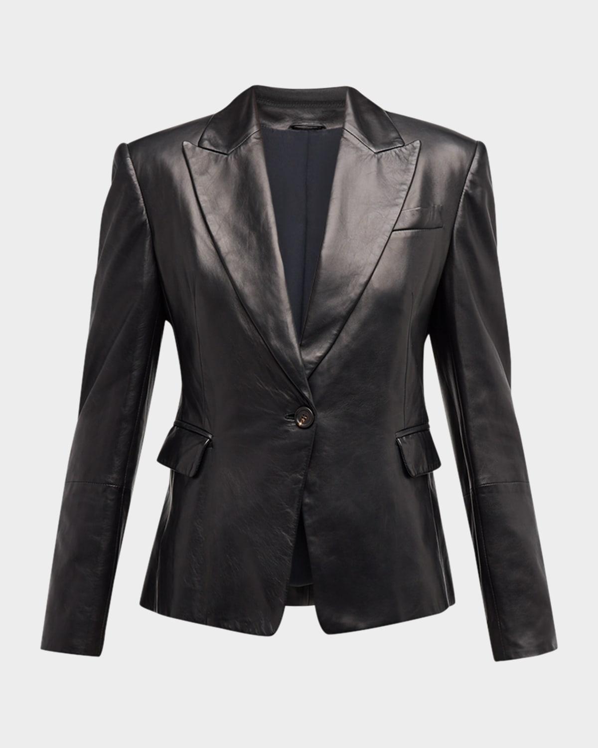 nappa leather short blazer jacket