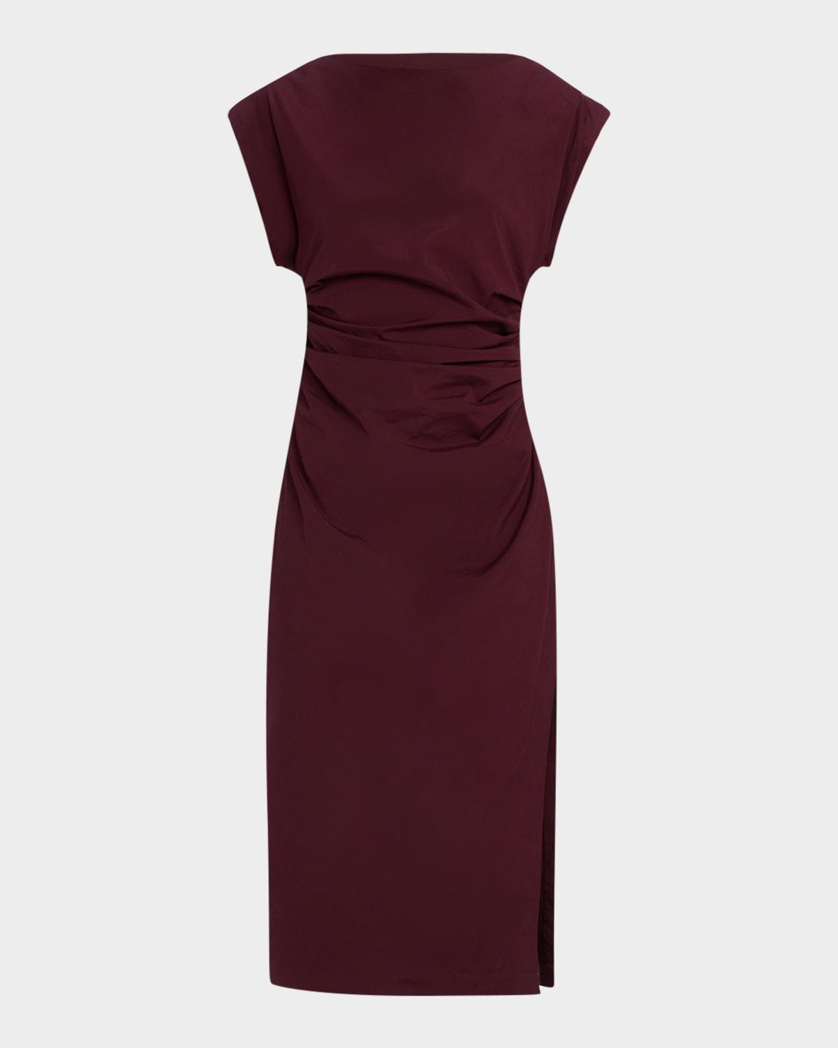 nara gathered short-sleeve midi dress