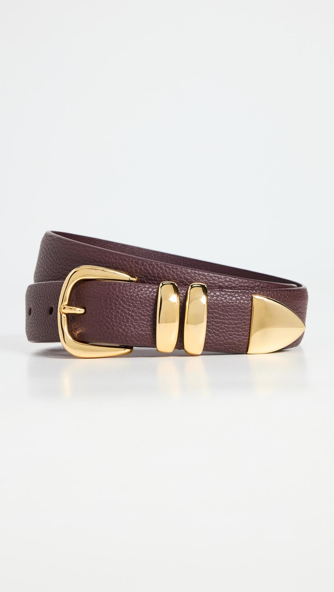 narrow calf leather double fastener belt