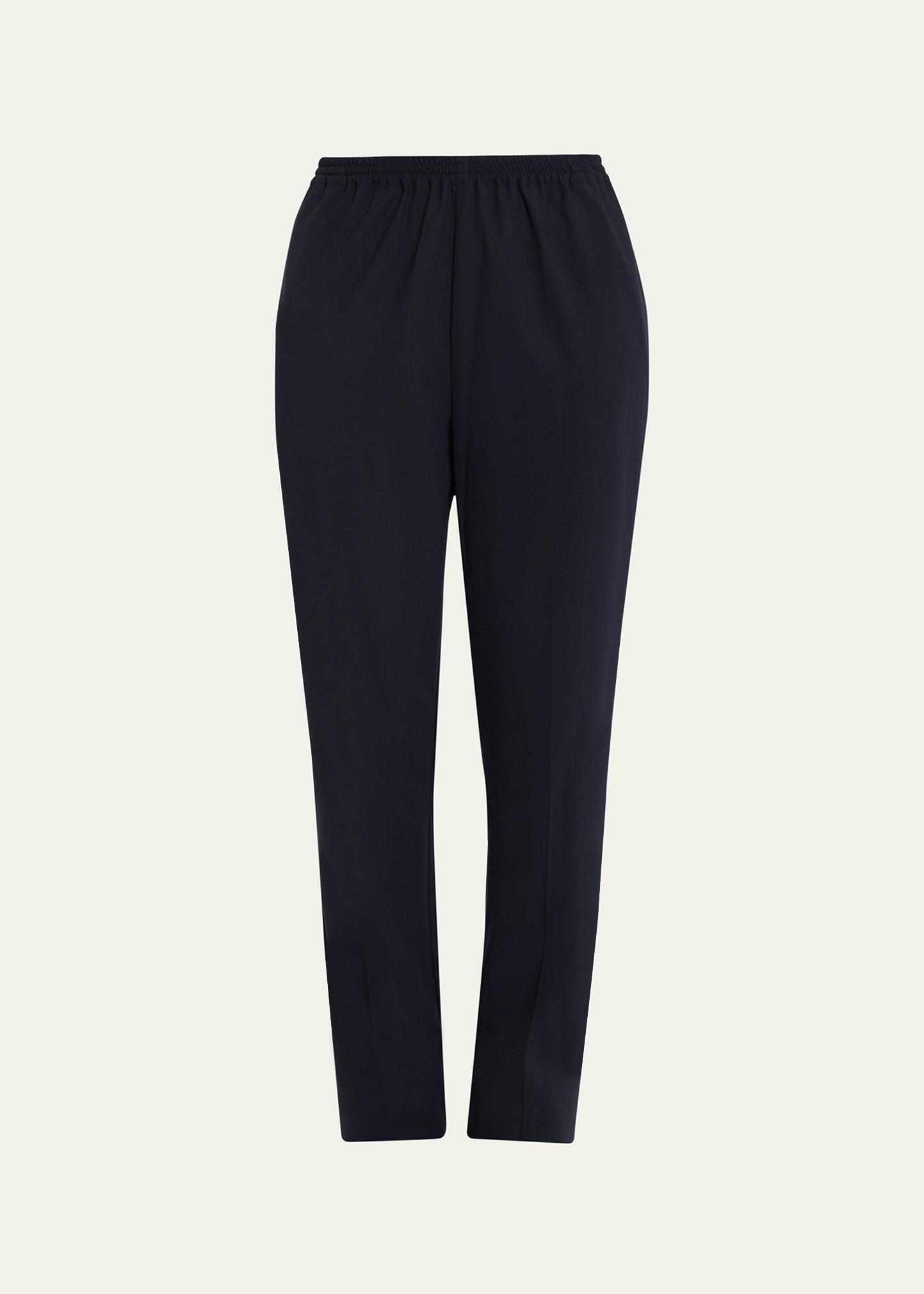 narrow elastic waist wool trousers