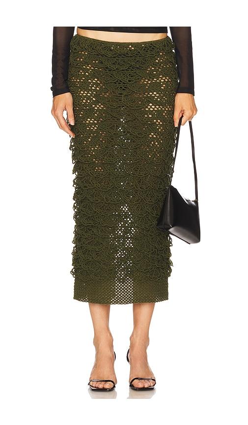 nastyamasha crochet floral midi skirt in green.
