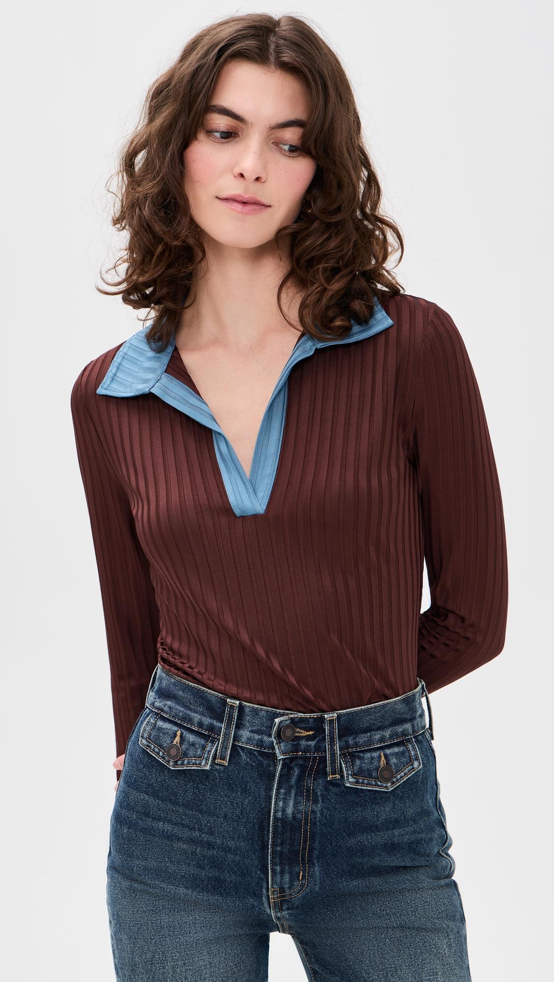 natalia colorblock long sleeve polo