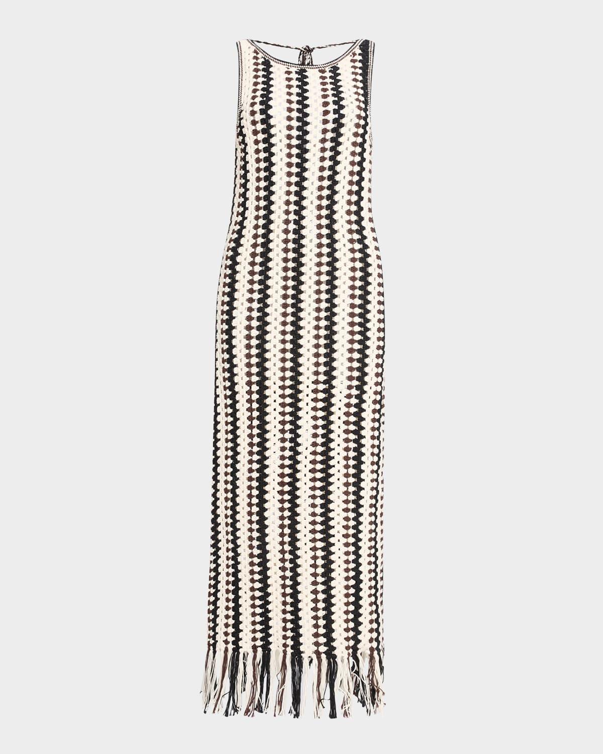 natalie striped fringe-hem crochet midi dress