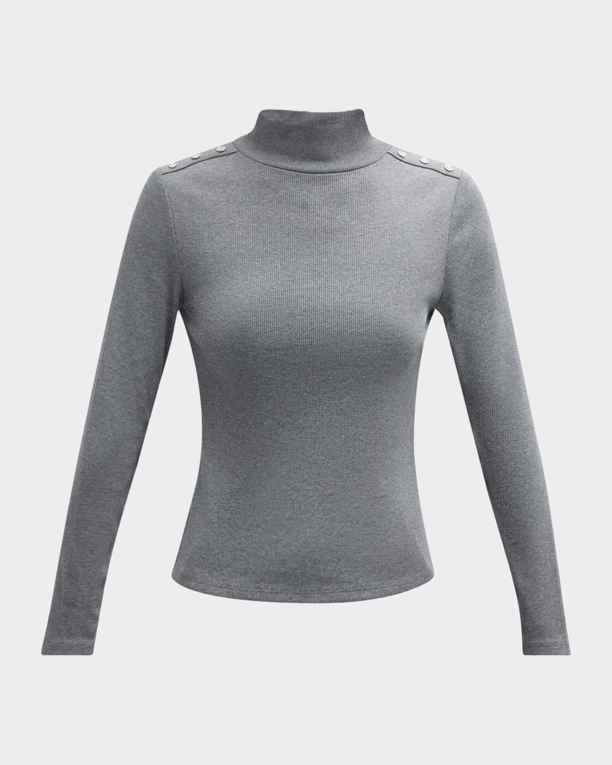 nate buttoned mock-neck top
