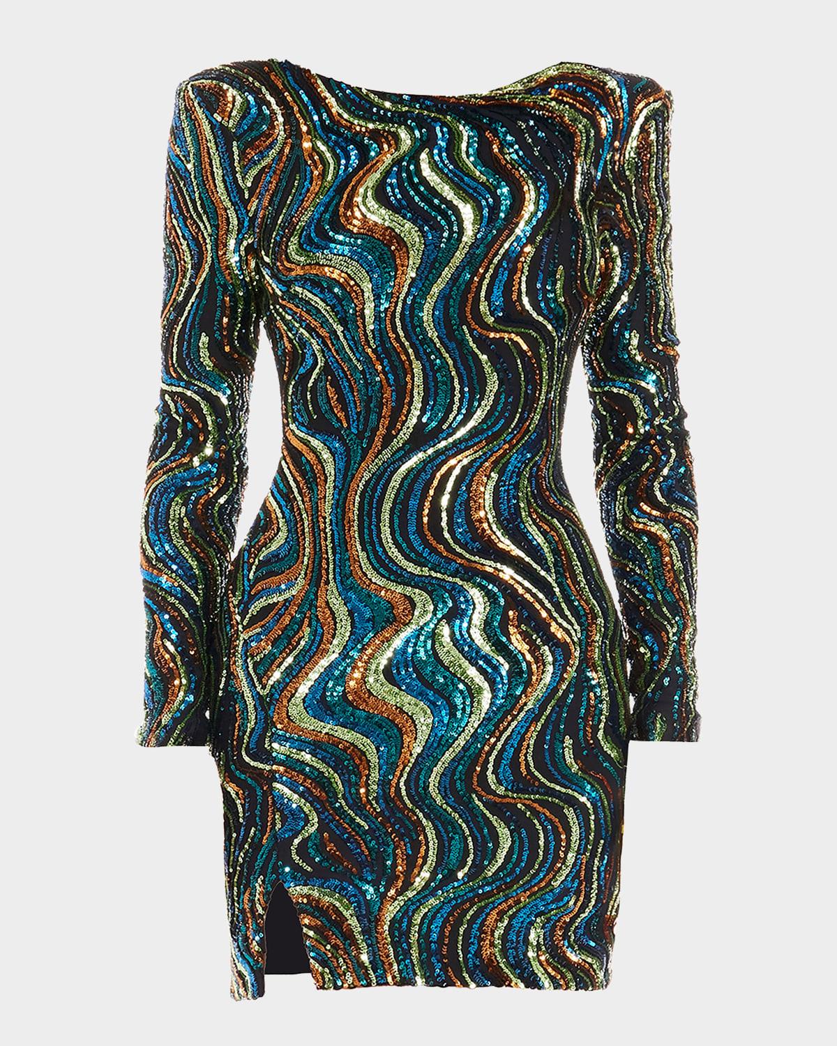 nathalia sequined long-sleeve mini dress